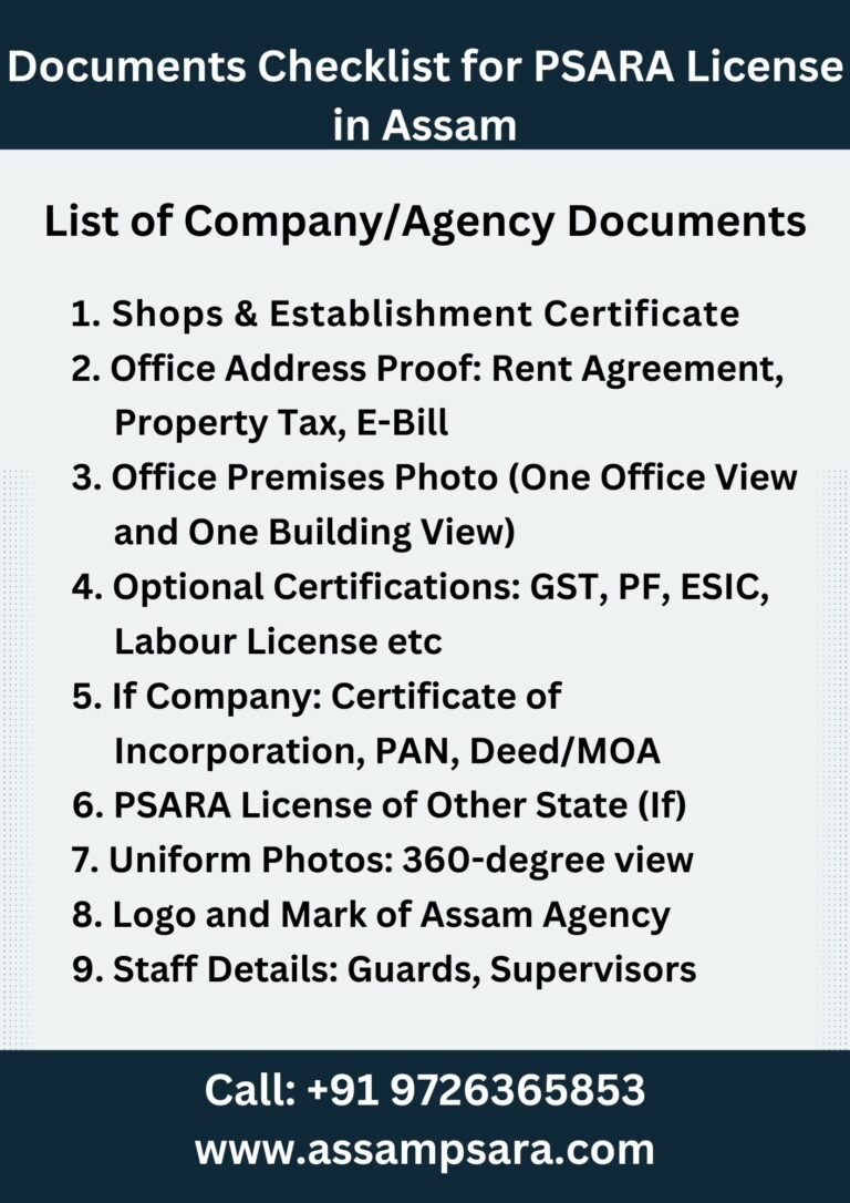 Documents Required for PSARA License in Assam